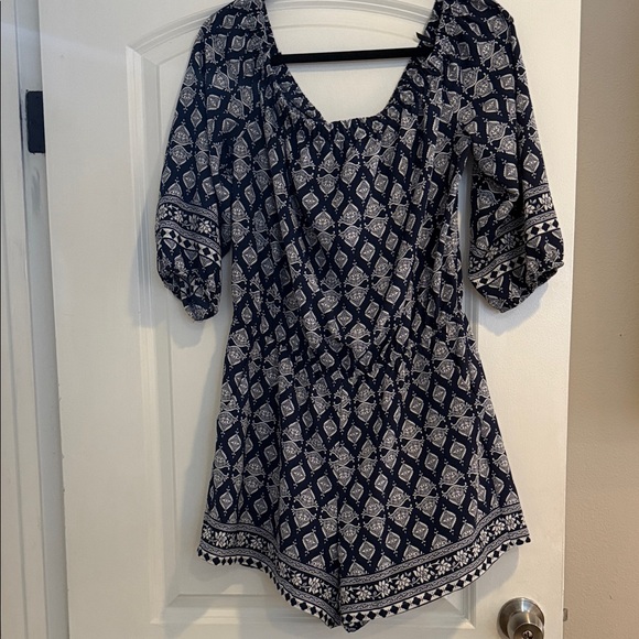 Navy and White Patterned Jumpsuit - Picture 1 of 4